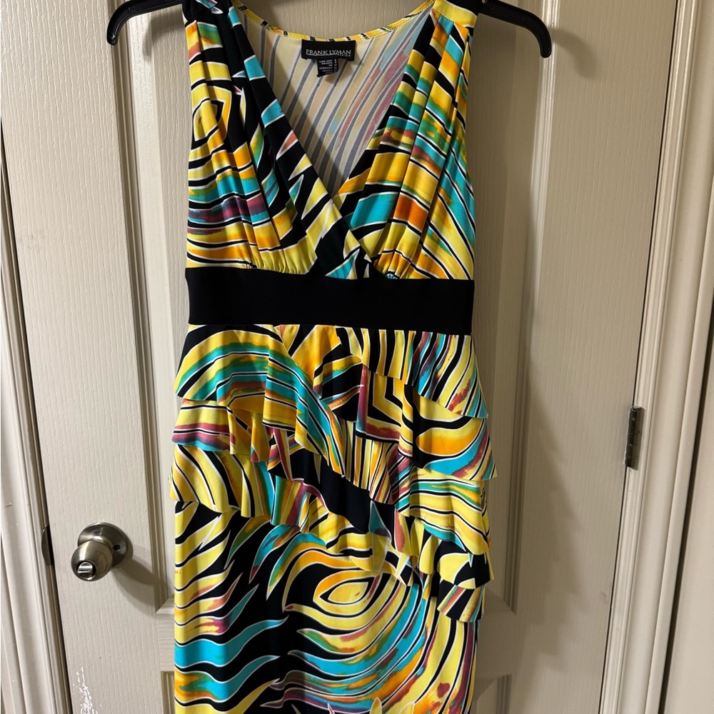 Frank Lyman Black and Yellow Asymmetrical Sundress